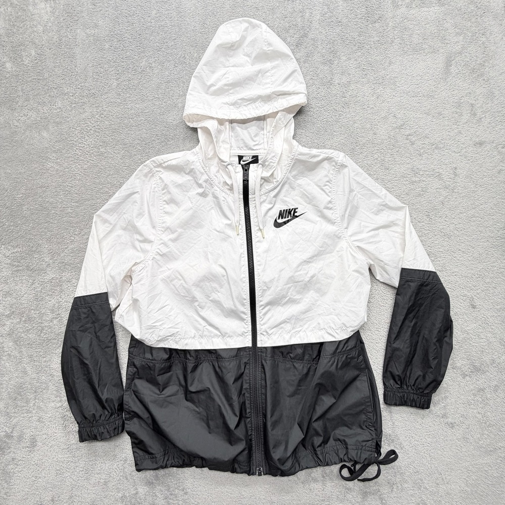 Nike Women's Mdium White Woven Colorblock Full Zip Windbreaker Jacket AJ2983-102